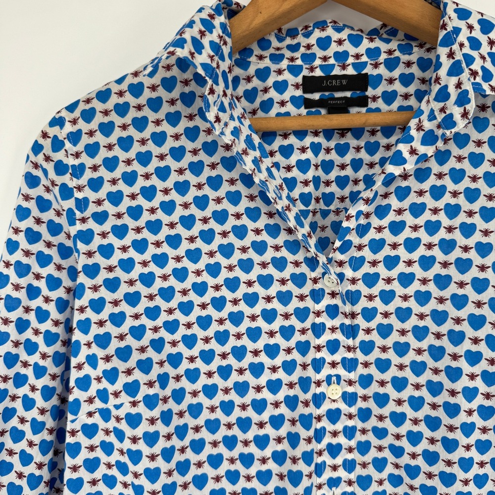 J.Crew Perfect Shirt 4 Cotton Heart Bee Print Button Down Preppy Whimsical